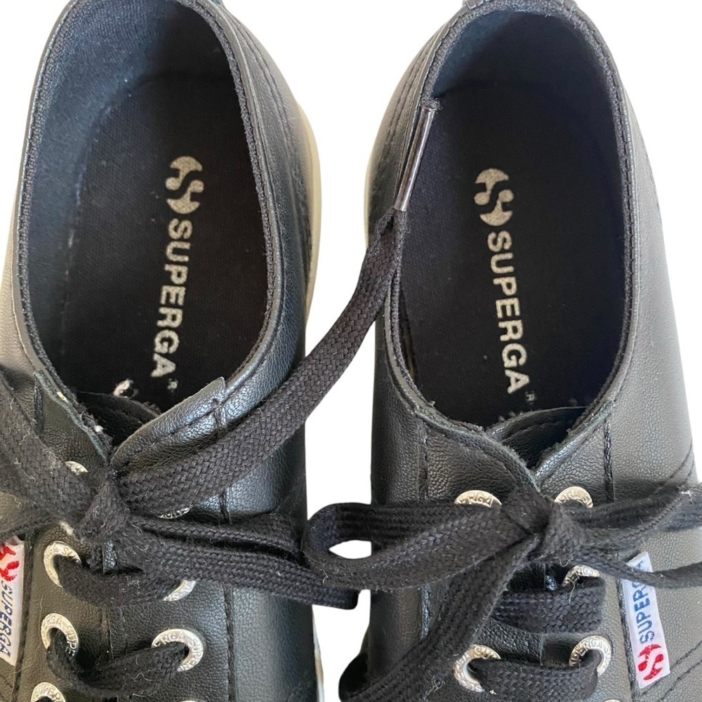 Superga EUC 2790 Nappa Black Leather Platform Sneakers EU 37.5 SZ 6.5 - Picture 9 of 16